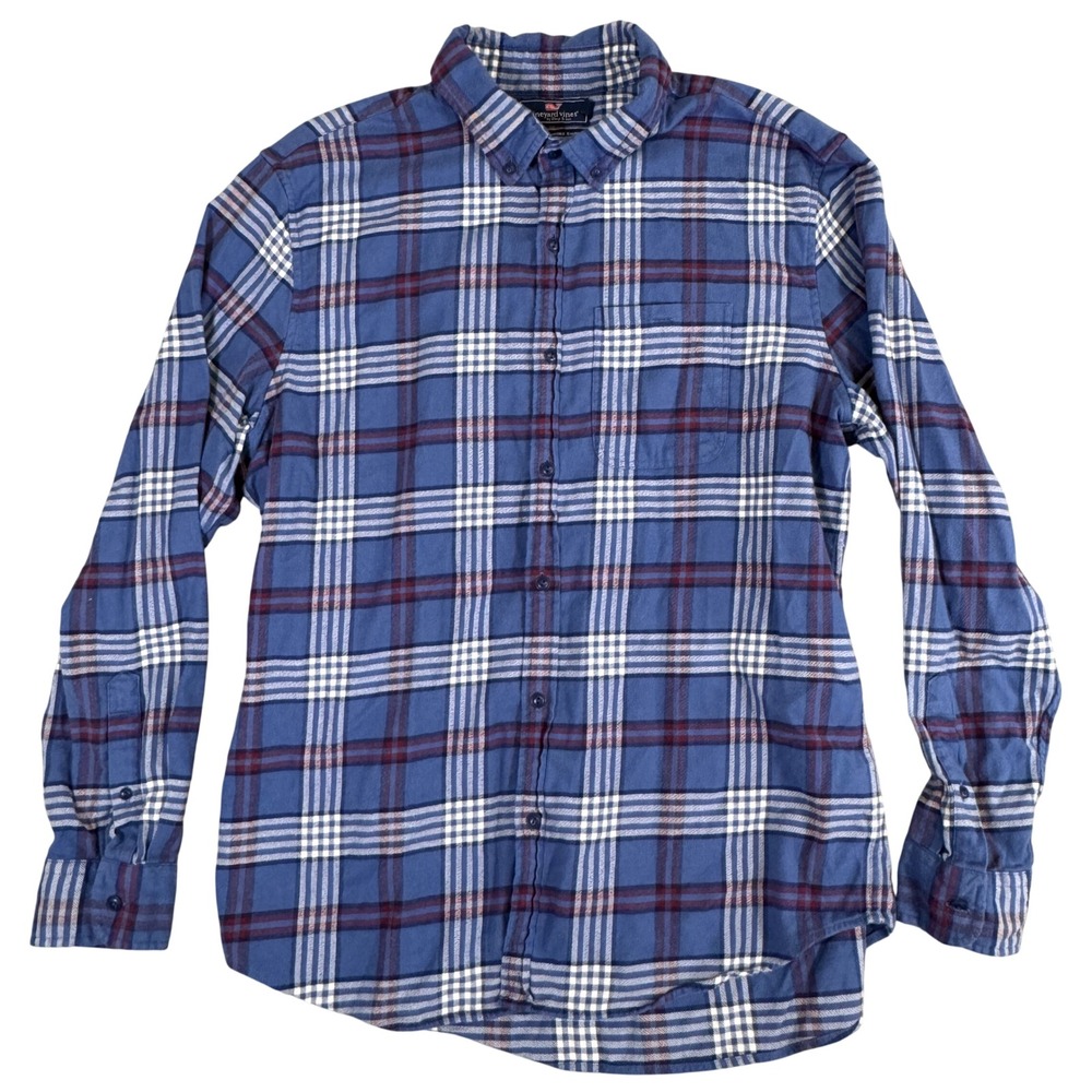 Vineyard Vines Slim Longshore Shirt Mens Large Blue Red Plaid Button Down